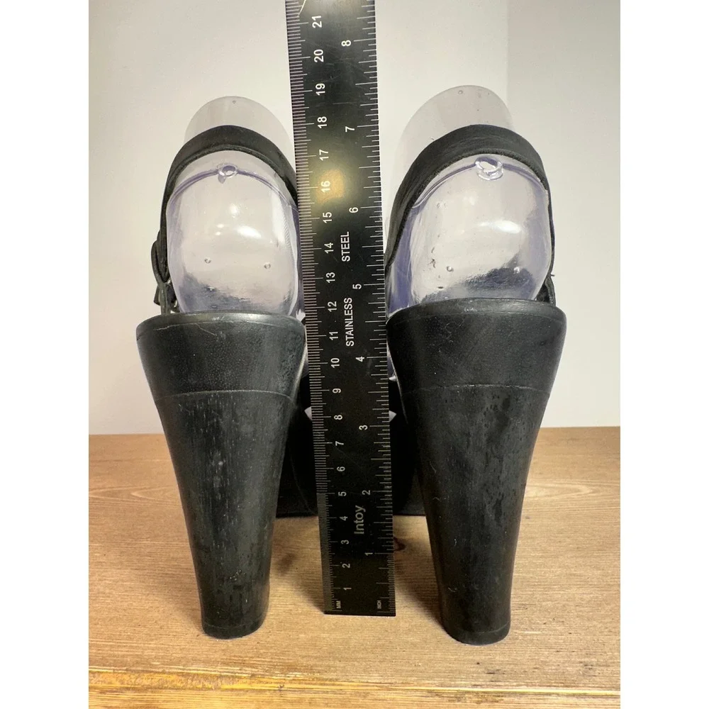 MIA Platform Heels Womens 7M Black Leather Strappy Chunky Platform Y2K Coquette